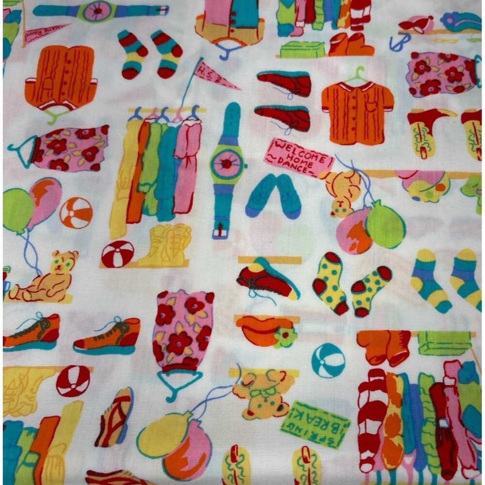 Vintage Colorful Cotton Fabric 26"x44" Summer Recess Teddy Balloons Retro Print